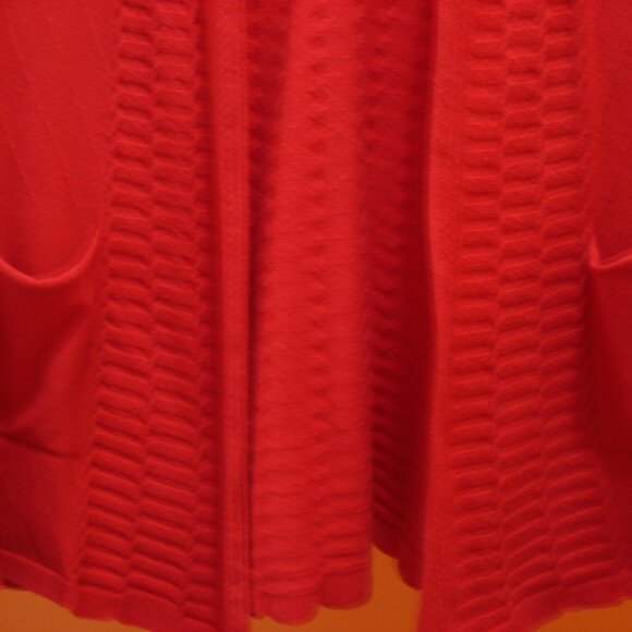 Solid Cable Knit Red Cardigan. Casual Open Front Long Sleeve. 2 Side Pockets - Picture 5 of 11